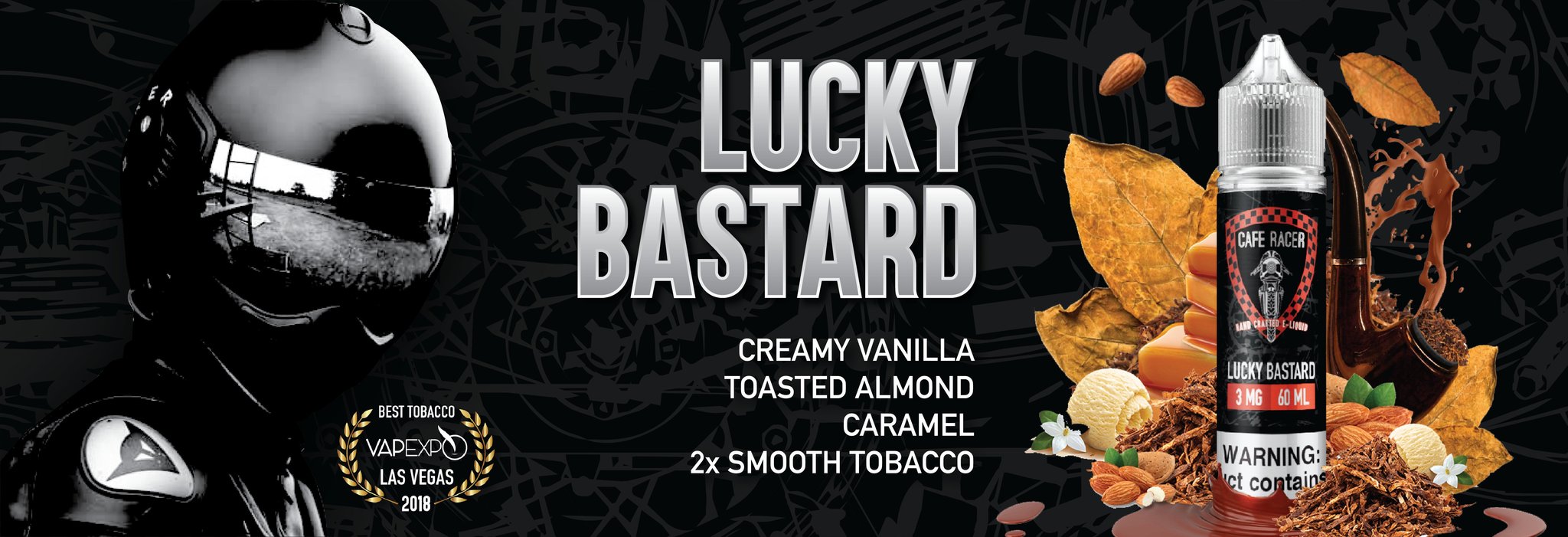Lucky Bastard | Creamy Vanilla, Toasted Almond, Caramel, & DOUBLE Tobacco E-liquid by Cafe Racer Vape